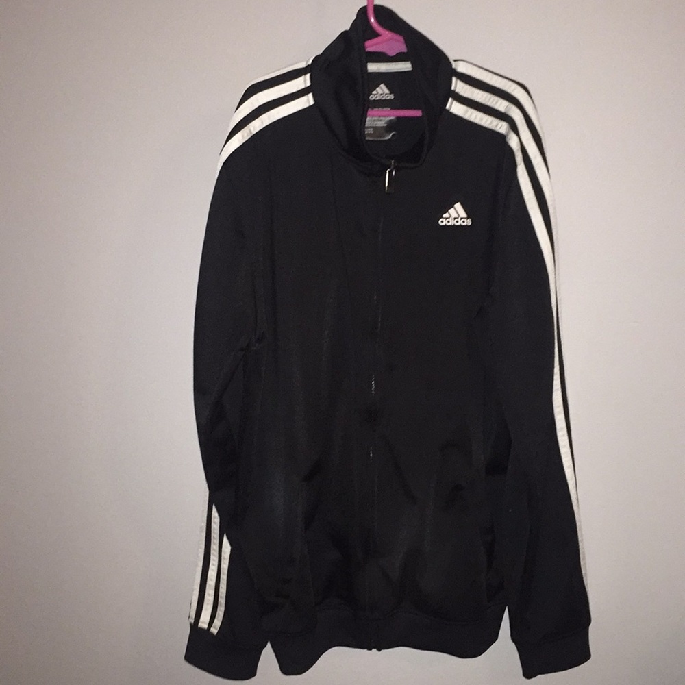 Black and White 3 Stripped Adidas Zip-Up Jacket